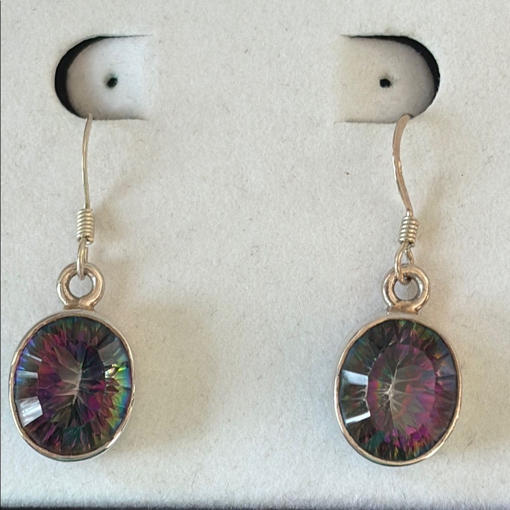 Sterling Silver Large Oval Mystic Topaz Dangle Earrings